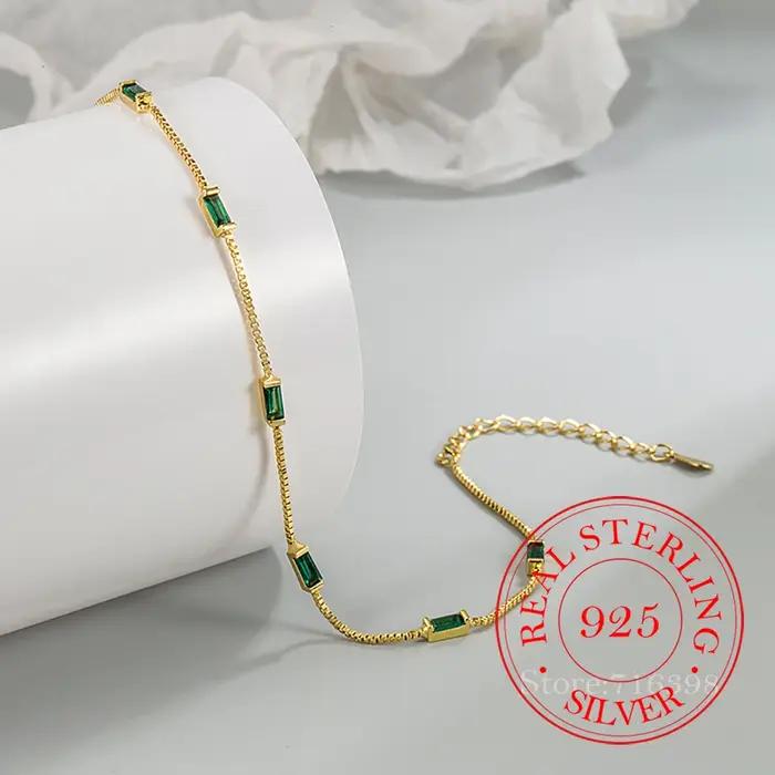 Bracelet chaîne rétro en argent Sterling 925 avec pierre verte pour femmes et hommes, bijou romantique et moderne pour occasions spéciales et cadeaux