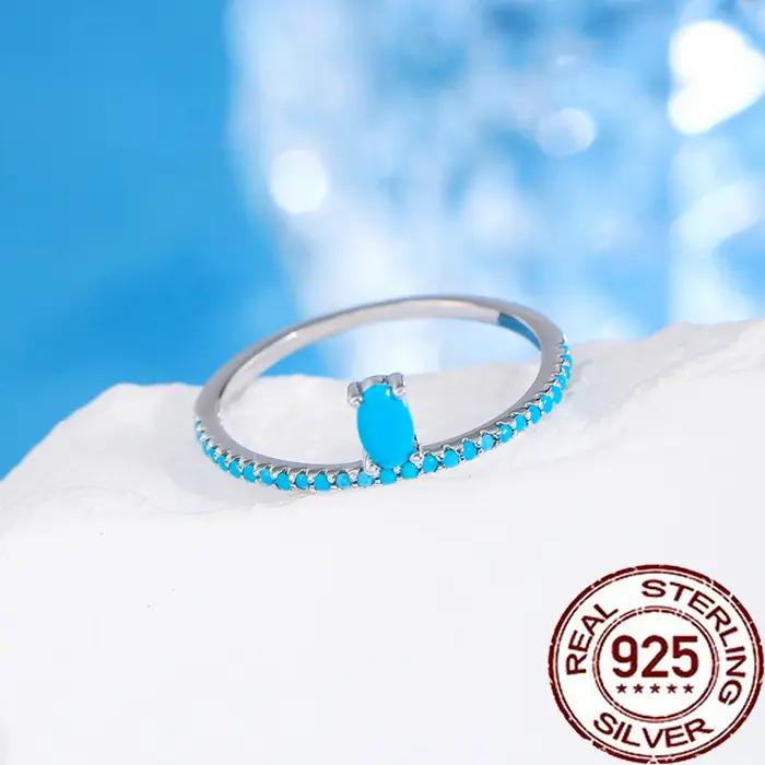 CWWCONS-Bagues en argent regardé S925 pour femme, Big Top, Bleu, Ovale, Turquoise, Rond, 03, ix, Mar