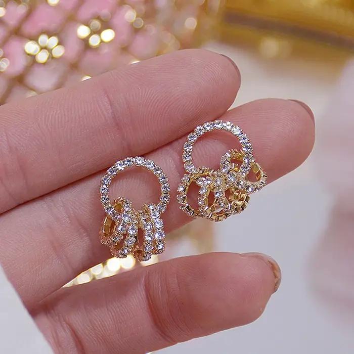 Boucles d'Oreilles en Or Group 14k Super Brillantes pour Femmes Style Bureau Occasionnels Spéciaux Blanc Noire Zirconium