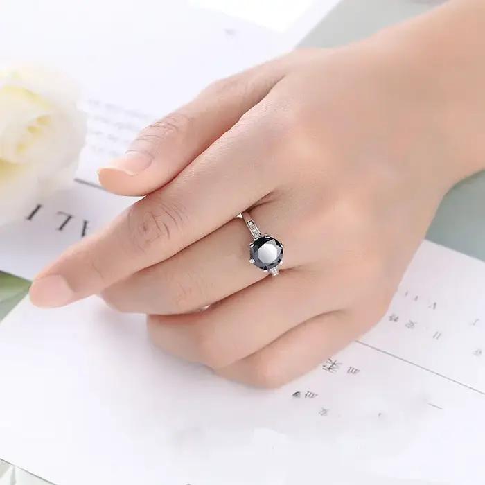 Bague vintage en argent 925 avec pierre noire naturelle pour femme
