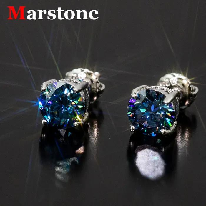 Boucles d'oreilles à vis en diamant Moissanite bleu royal pour couple