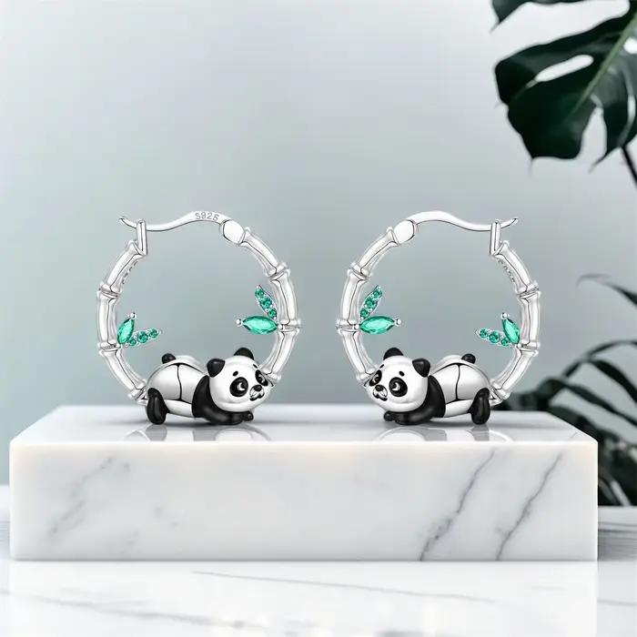 PANPOKI S925 argent Sterling mignon Panda animaux boucles d'oreilles cerceau