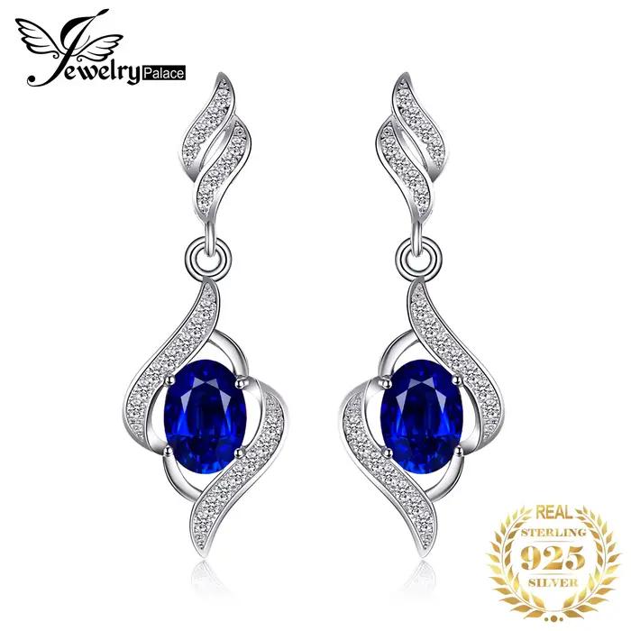 JewelryPalace créé saphir bleu 925 boucles d'oreilles en argent Sterling pour les femmes bijoux fins