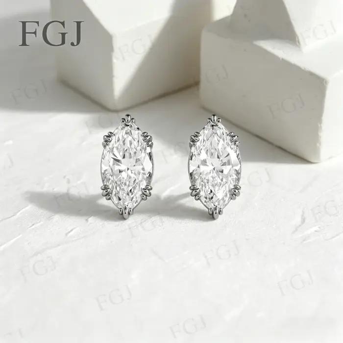 Boucles d'oreilles de luxe en moissanite taille marquise 1ct/2ct couleur D en argent sterling 925