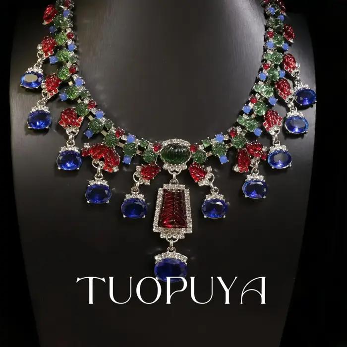 Boucles d'Oreilles et Collier Coloré en Strass Luxe Polyvalent Occasions Spéciales Nouvel An Fête Chic