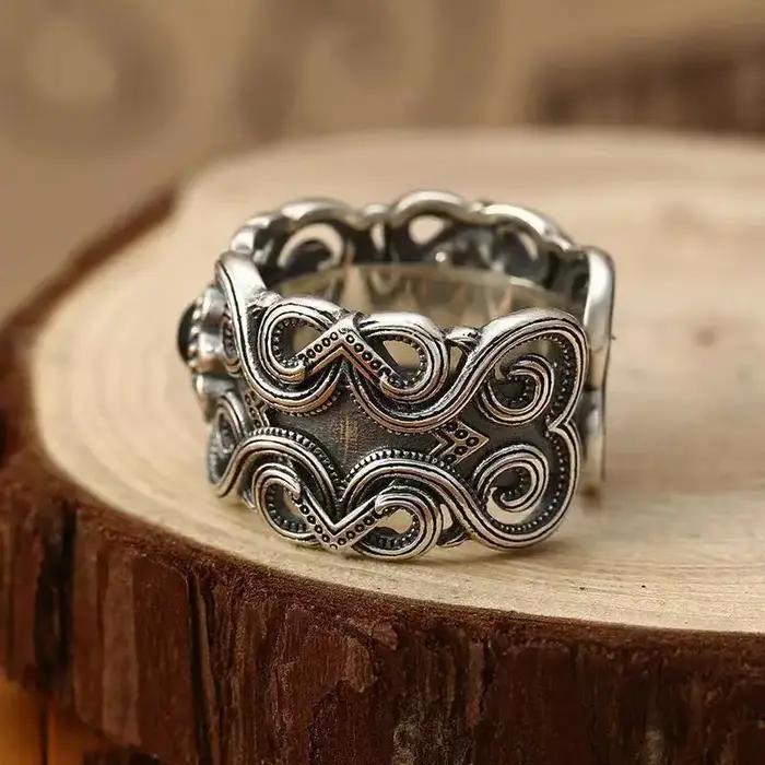 Bague rétro à motif de fleur mongole pour hommes et femmes