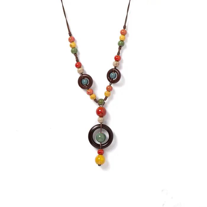 Collier en céramique fait main planète colorée pour femme, pendentif Boho, bijoux longs vintage, 110