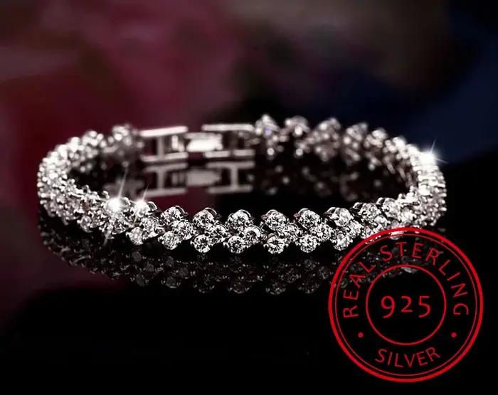 Bracelet de tennis en argent regardé 925 mode de luxe cristal complet absorbe ouissant contre-indiqu