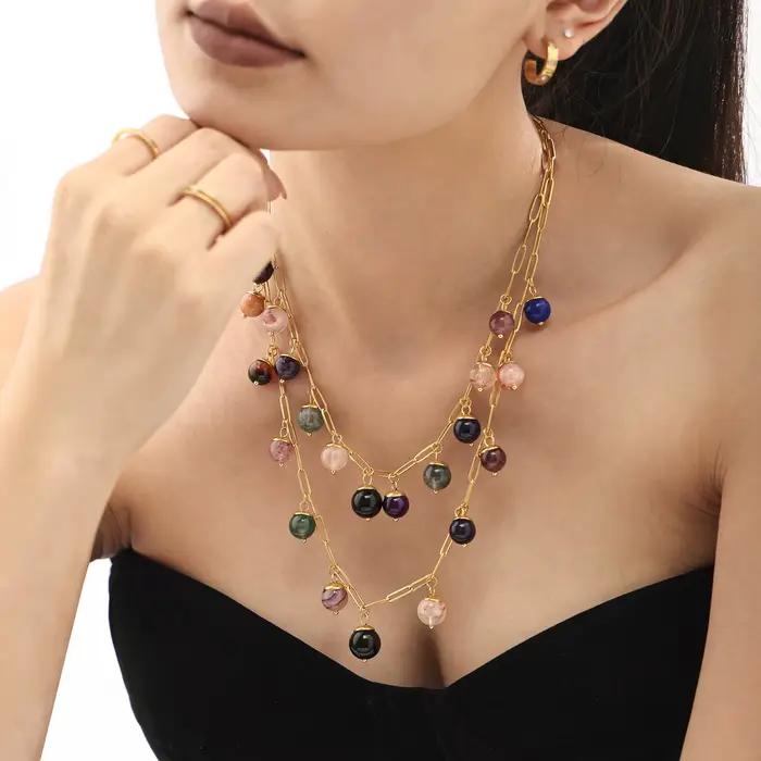 Collier à breloques en pierre naturelle pour femme, plaqué or 18 carats, colliers de cou, bijoux Boho, multi-documents, JOPresidence