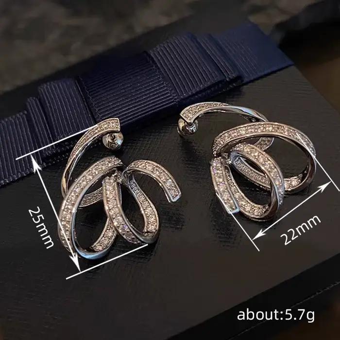 Boucles d'oreilles en forme de ruban pour femmes, bijoux de luxe en argent Sterling 925 et zircone brillant pour fête de cérémonie de fiançailles