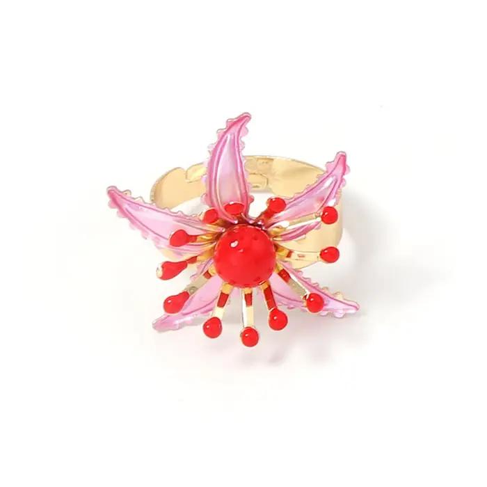 Bague ajustable bohème multicolore à fleurs épanouies pour femmes occasions spéciales tracker d'humeur alliance mariage diverses couleurs motifs floraux