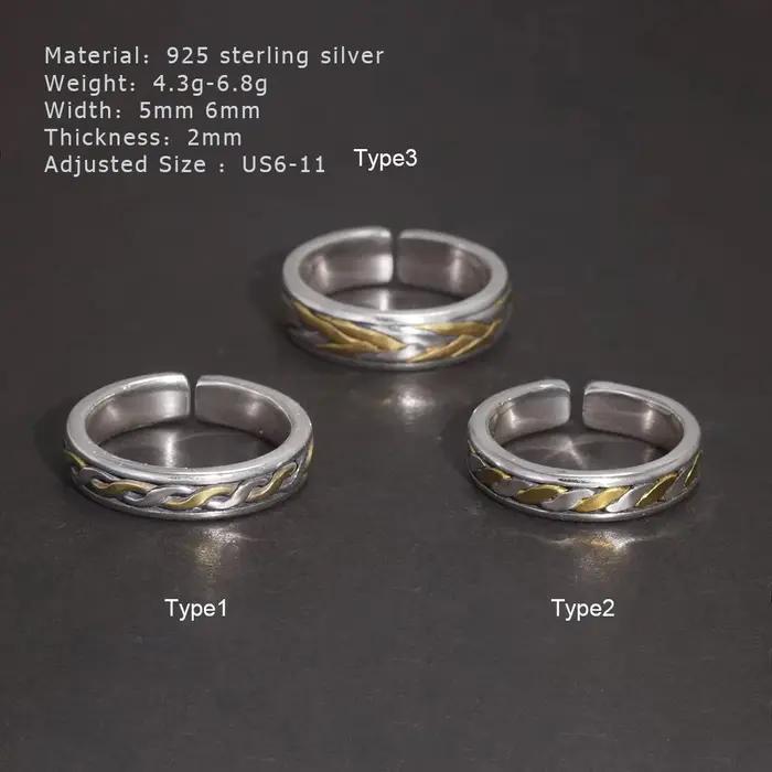 Bague tressée à double fils en argent regardé 925 véritable pour hommes et femmes