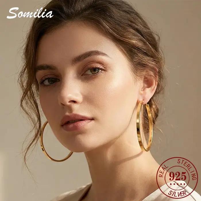 Grandes boucles d'oreilles en argent sterling 925 pour femmes