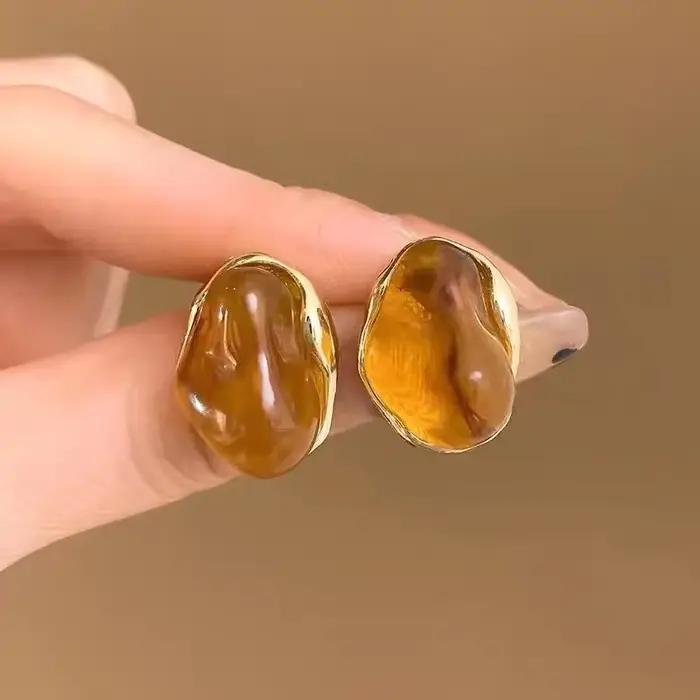 Boucles d'Oreilles Géométriques Irrégulières en Ambre pour Femme et Fille