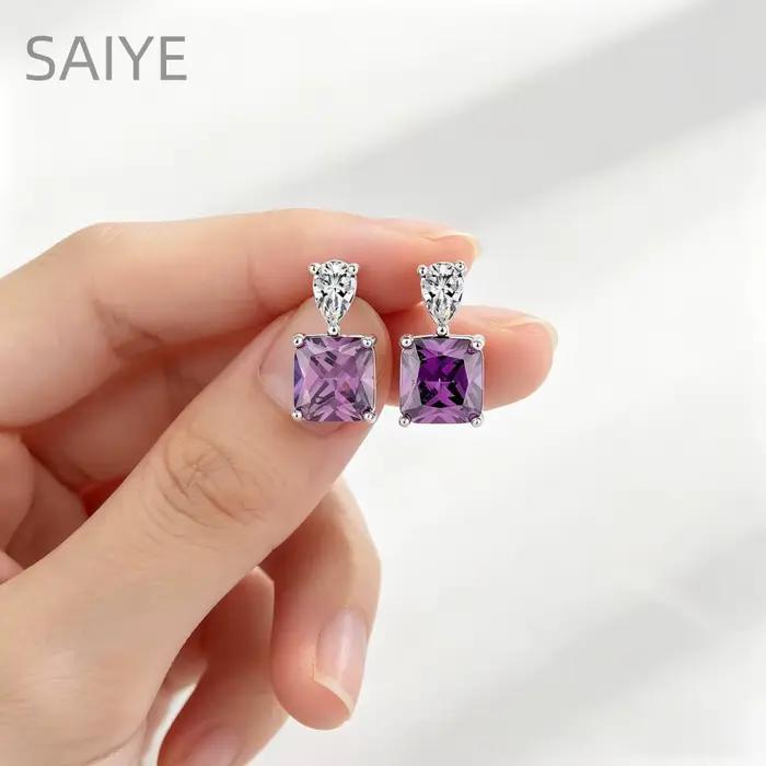 Boucles d'oreilles pendantes en cristal violet pour femmes, zircon taillé carré en forme de goutte d