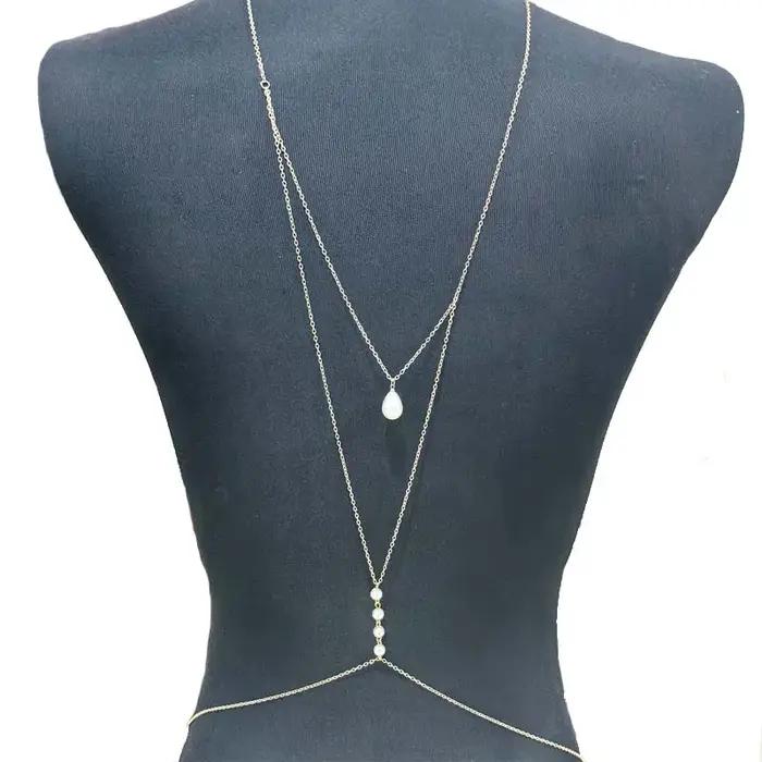 Collier chaîne arrière en perles multicouches pour femmes