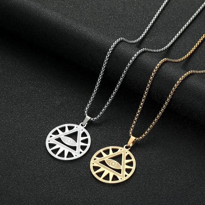 Collier avec pendentifs en forme de pyramide Illuminati pour femmes