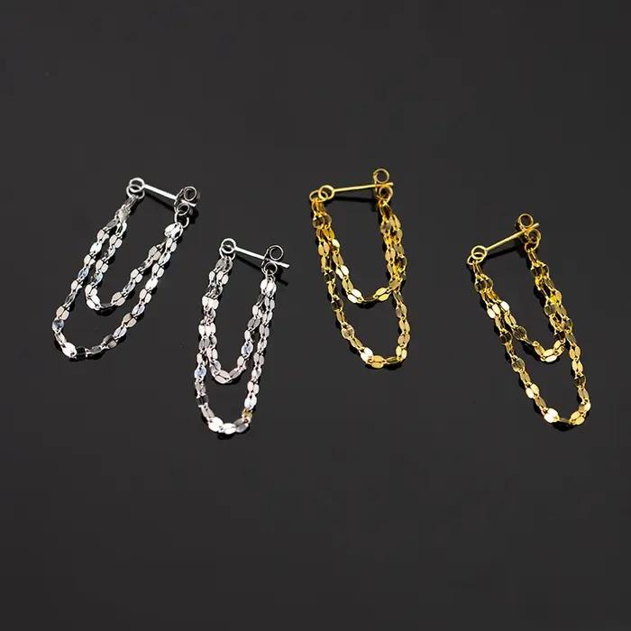 Boucles d'oreilles à pampilles Double couche en argent Sterling 925