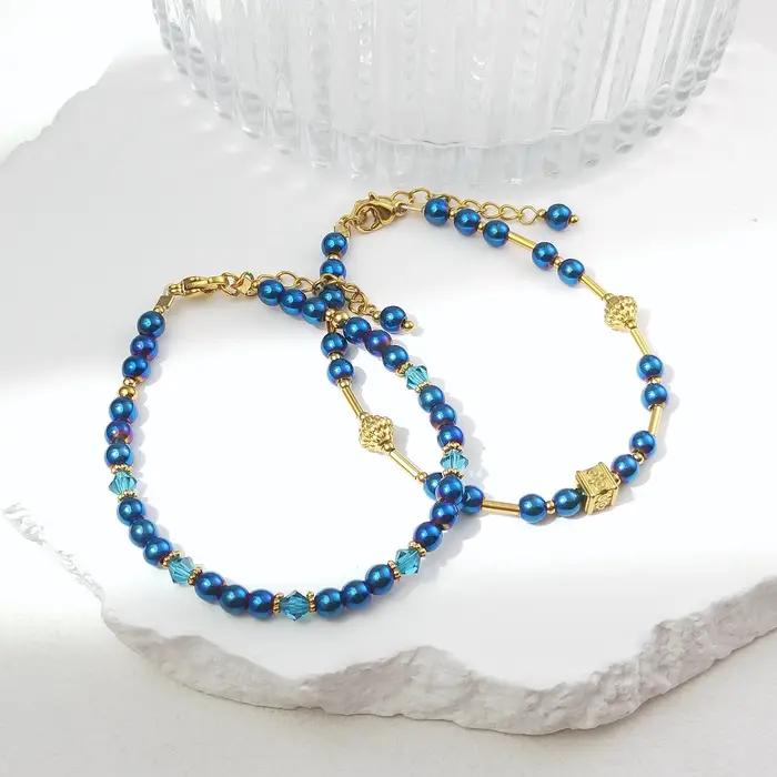 Lii Ji – Bracelet en acier inoxydable avec perles bleues Aurora