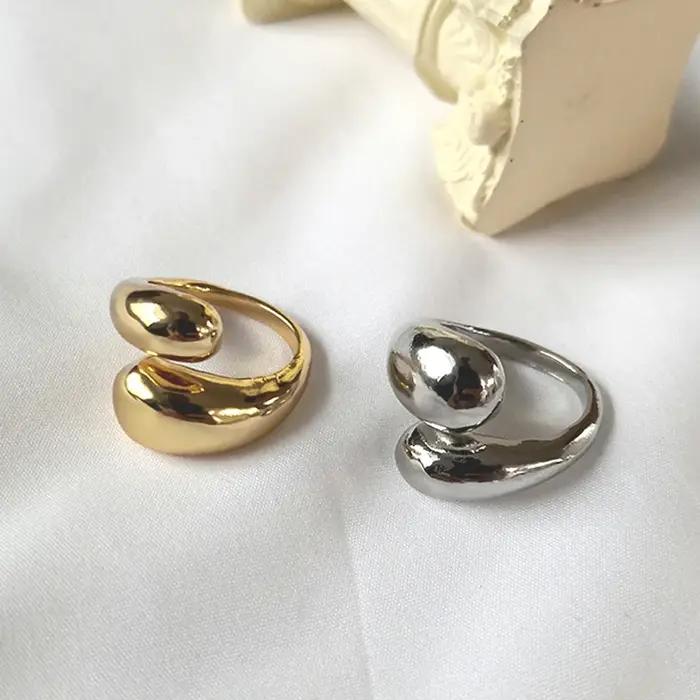 Bague ouverte en forme de goutte d'eau style punk rock pour femmes en acier inoxydable plaqué or 18 carats occasions spéciales punk rock alliance fantaisie