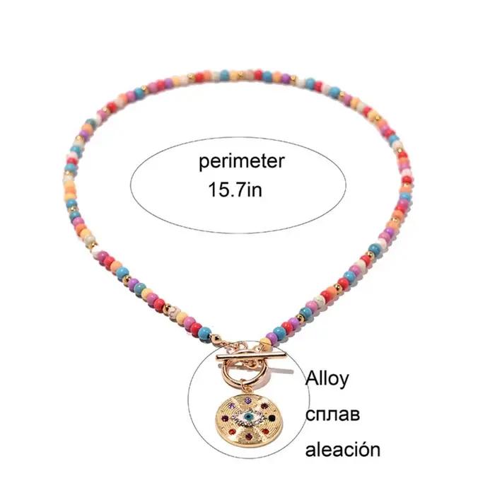 Collier pendentif oeil mignon romantique en alliage de zinc avec chaîne perles pour femmes occasions spéciales tracker d'humeur