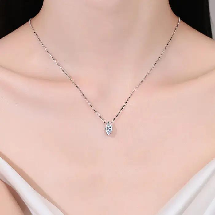 Collier de clavicule en moissanite marquise 1 carat argent sterling 925 pour femmes occasions spéciales anniversaire automne hiver