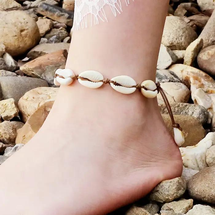 Bracelets de cheville en coquillage de plage d'été Boho style à la main corde en cuir réglable pour femmes occasions spéciales cadeau amical