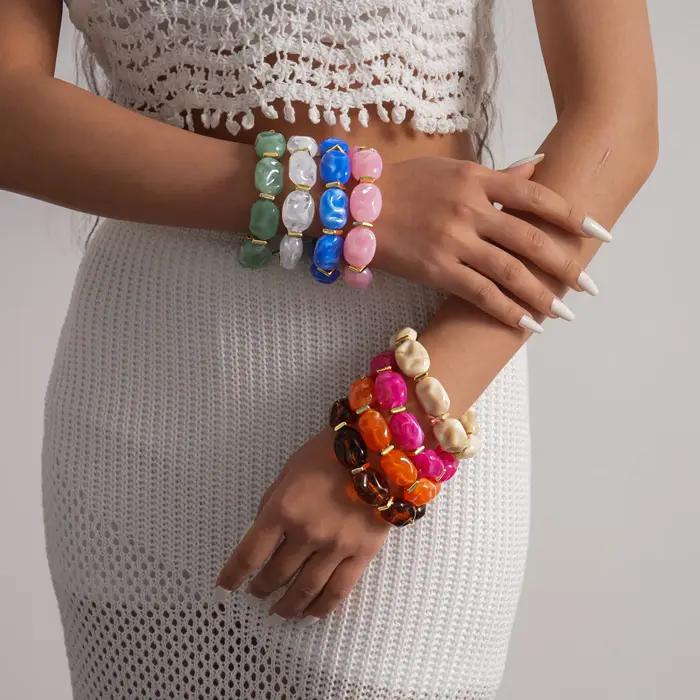 Bracelets en résine multicolores à effet irrégulier pour femmes et hommes