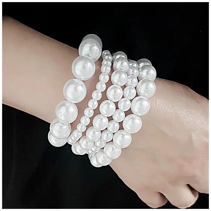 5 pièces par ensemble élastique Imitation perles Bracelets pour femme taille de perles de 6 à 12mm m