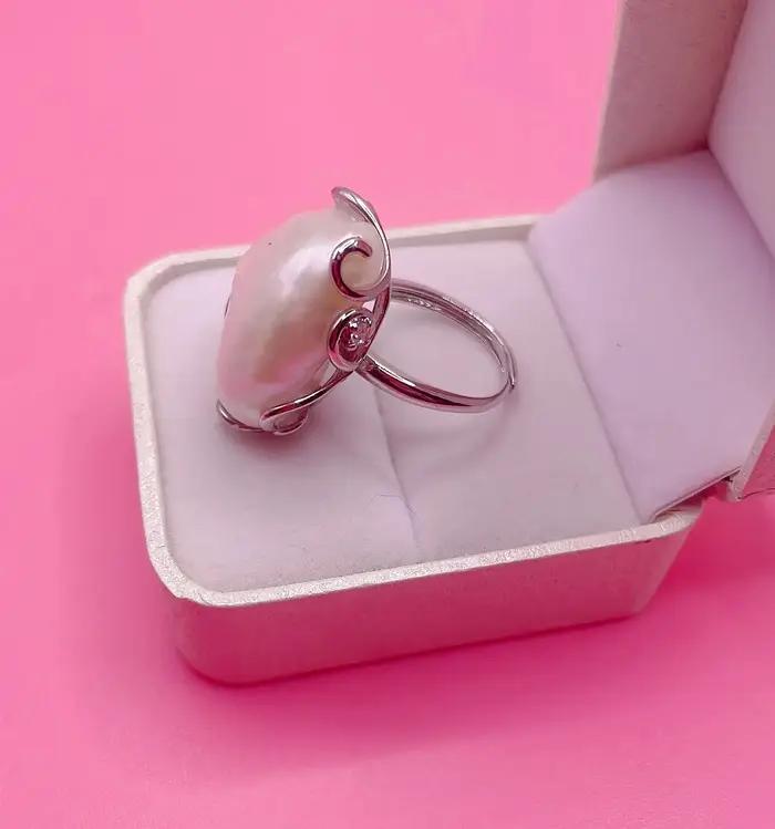 Bague en perle baroque naturelle AAA 925 argent sterling pour femmes pour les soirées et cérémonies élégantes