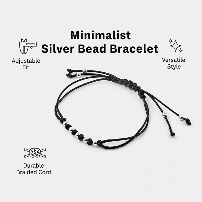 Bracelet en cordon ciré avec perles en argent sterling 925 rétro pour femmes et hommes occasions spéciales anniversaire élégance quotidienne