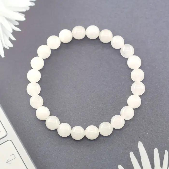 Bracelet de perles de Jade blanc naturel pour femmes et hommes, rond, purifiant l'âme, bracelet élastique, Yoga, méditation, bijou cadeau pour occasions spéciales