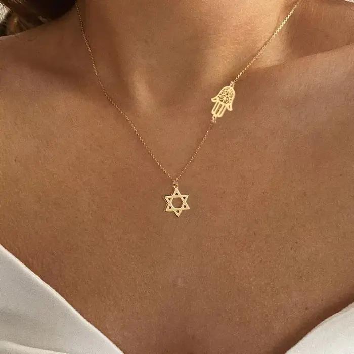 Collier personnalisé étoile de David Hamsa en acier inoxydable pour femmes et hommes, bijoux religieux, cadeaux pour occasions spéciales