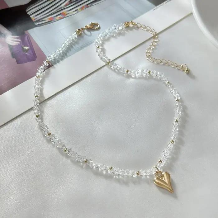 Collier Boho en forme de cœur en or avec chaîne transparente en cristal pour femmes occasions spéciales Y2K style