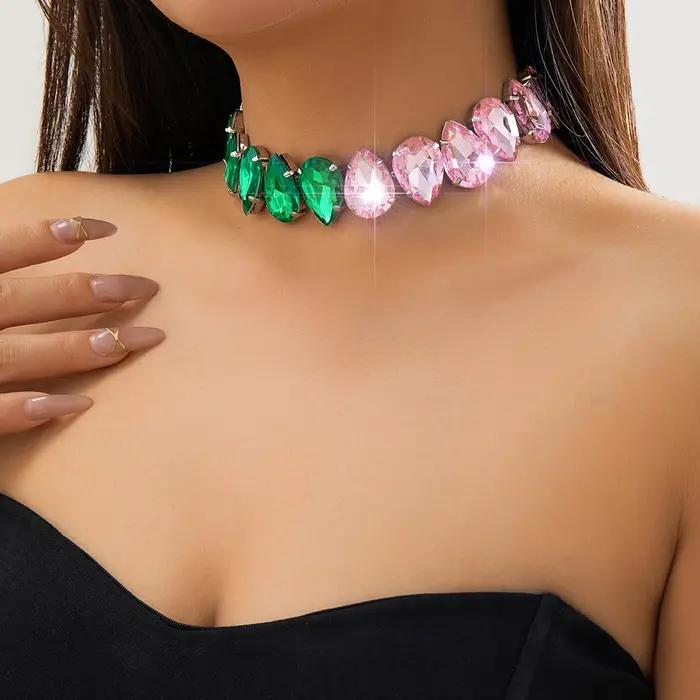 Collier de luxe en strass goutte d'eau pour femme, mode chic, élégant pour soirées et vie quotidienne