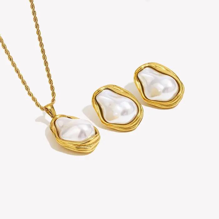 Collier de boucles d'oreilles E.B.belle avec motifs de perles géométriques plaqué or 18 carats pour femmes occasions spéciales