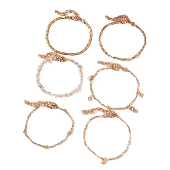 Bracelets déstructurés en perles et chaîne pour femmes lot de 6 bracelets style mode bijoux élégants occasions spéciales
