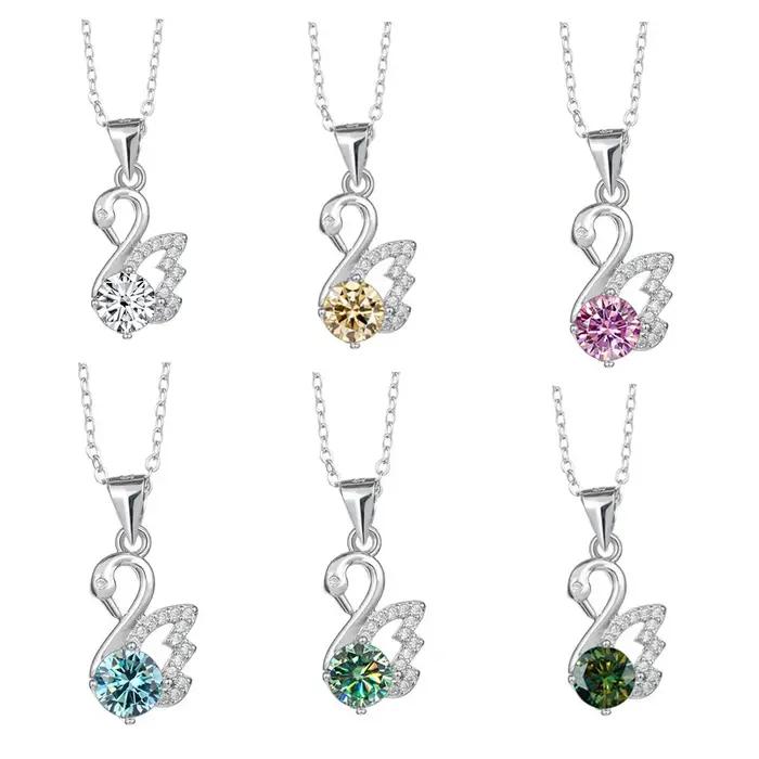 BagueRingen-Collier en argent regardé 925 avec pendentif rond Moissanite