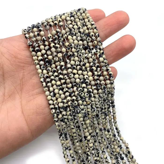 Perles à facettes en pierre naturelle, pierre dalmatienne, pierre mouchetée, breloque, Bracelet, col