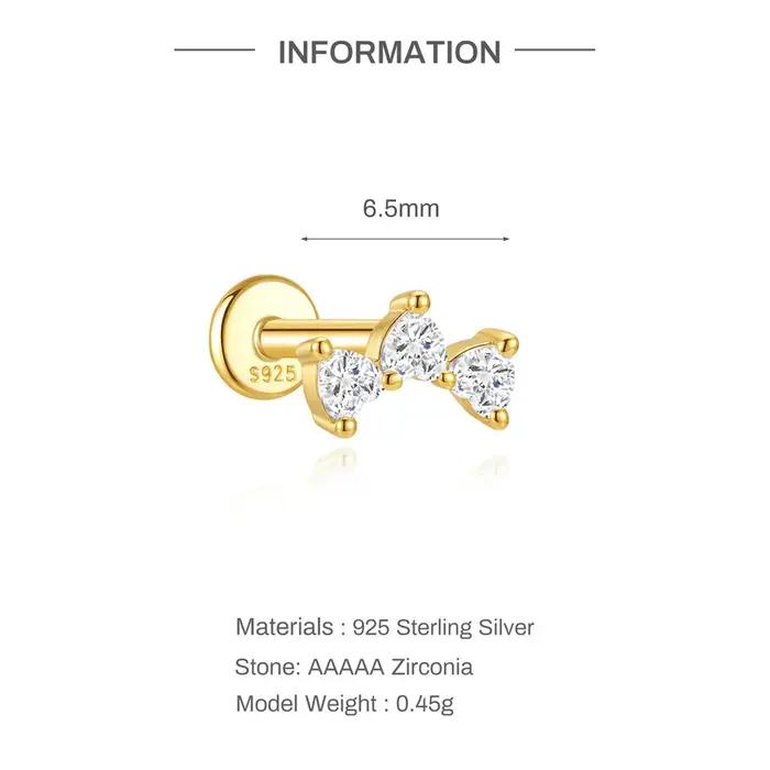 Boucles d'oreilles tendance en argent sterling 925, motif géométrique lotus, zircon, tête plate, fil