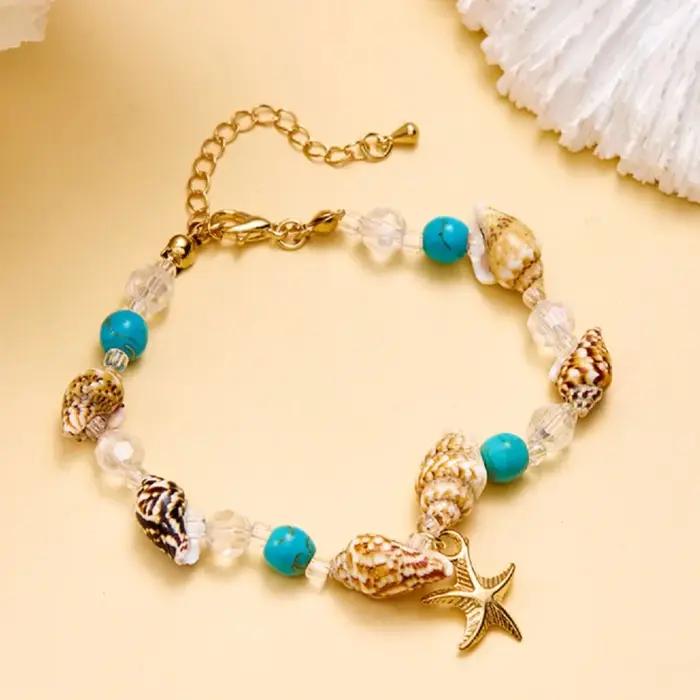 Bracelets de cheville bohémiens avec étoiles de mer et conques pour femmes occasions spéciales plage été jours festifs