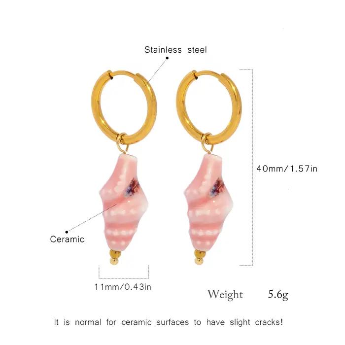 Boucles d'oreilles en céramique colorée et acier inoxydable avec électrofinition or 18 carats pour femmes, style mode, résistant à l'eau et à la rouille, idéal pour les vacances et les occasions spéciales