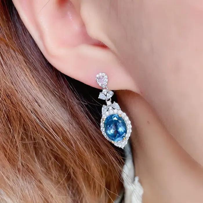 Boucles d'oreilles en argent regardé 100% véritable saphir naturel