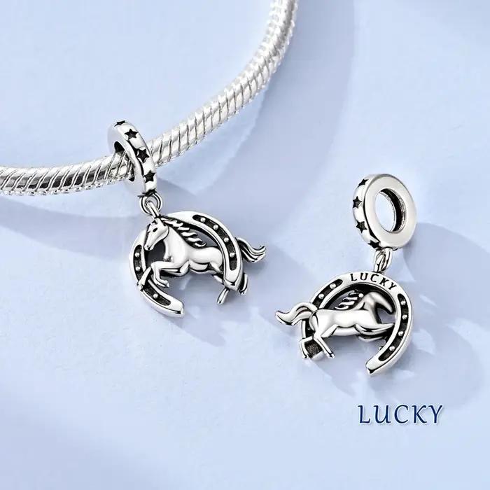 Breloques en argent 925 Saint François Cheval Croix Lumineuse Perles Notre-Dame Pendentif Compatible Bracelets Originaux Femme Bijoux DIY Cadeaux