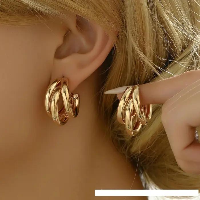 Boucles d'oreilles circulaires en métal pour femmes