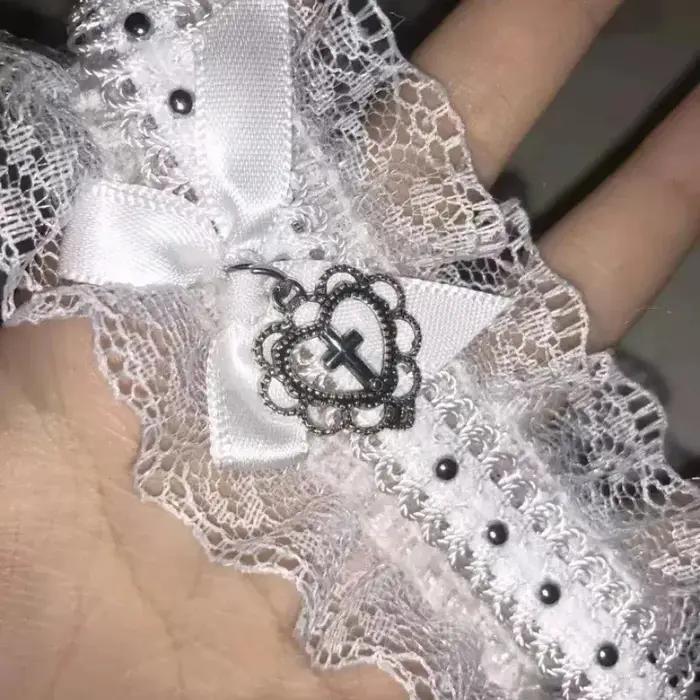 Collier ras du cou gothique Lolita en dentelle noire avec nœud