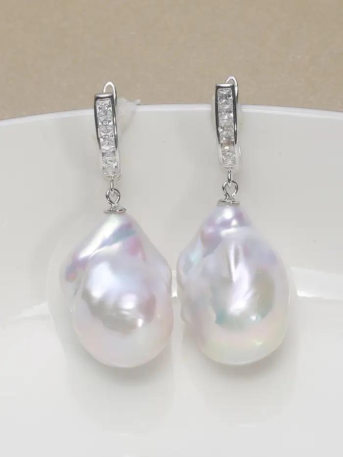 Jane bijoux 925 argent sterling 100% naturel d'eau douce Baroque perle boucles d'oreilles INS