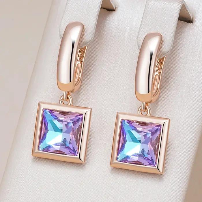 Boucles d'oreilles en pierre de cristal dégradé carré pour femmes