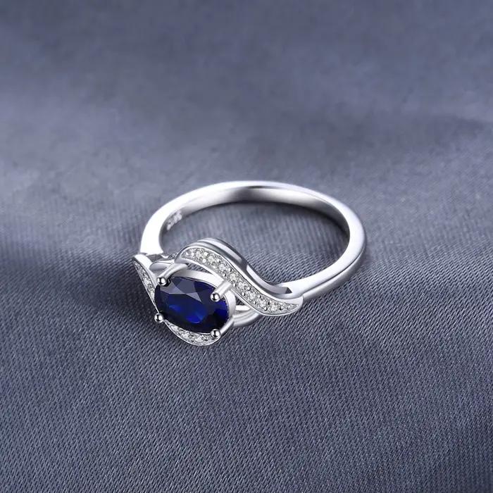 Jewelrypalace – bague en argent Sterling 925 avec saphir bleu pour femmes, bague de fiançailles Halo, bijoux ovales en pierres précieuses