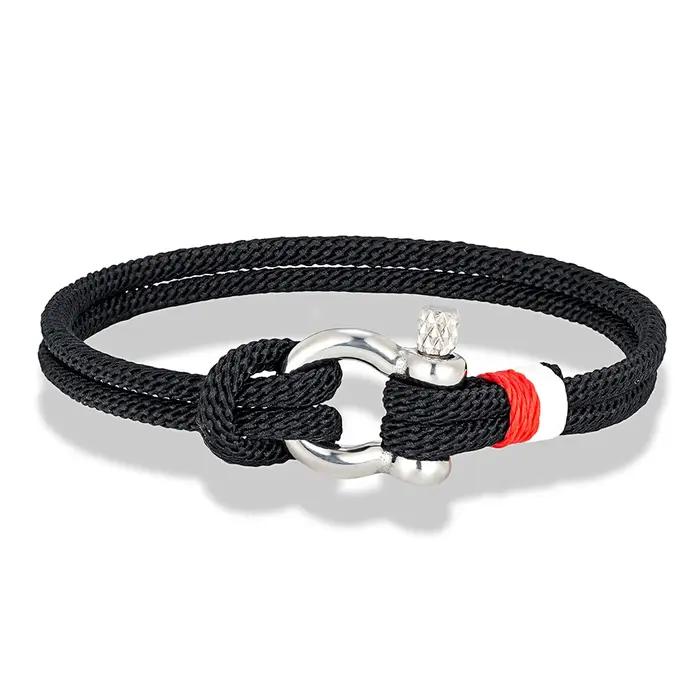 MKENDN – Bracelet en corde tressée bleu marine, Mini manille en fer à cheval en acier inoxydable avec vis, bijoux de Couple pour hommes et femmes